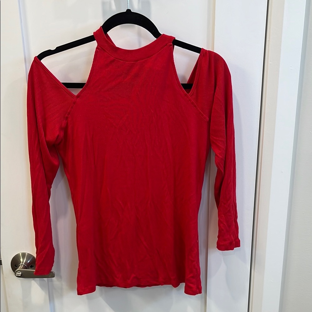VENUS Red 3/4 Sleeve Cut Out Blouse